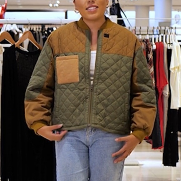 THE GREAT. Quilted Jacket in Green and Tan - Picture 3 of 7